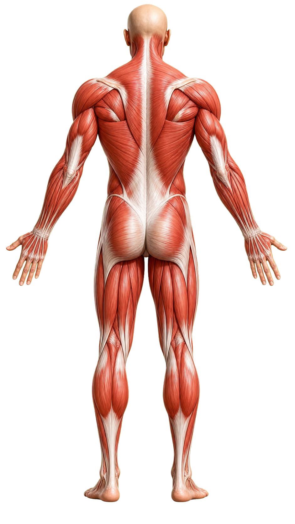 Realistic rear view human musculature