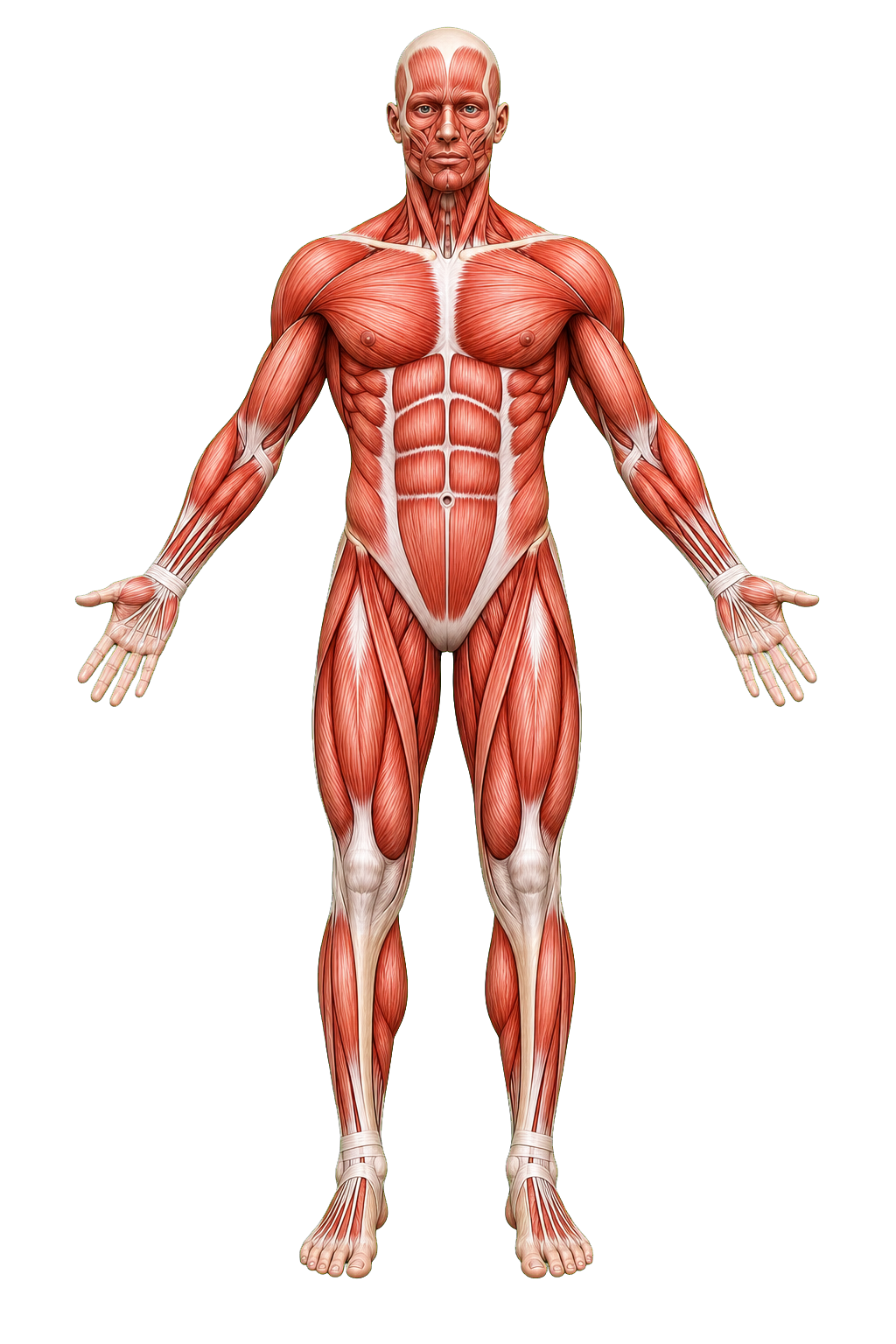 Realistic front view human musculature